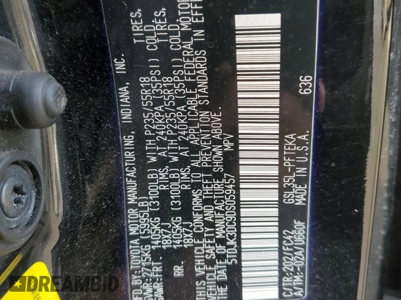 2013 Toyota Sienna LE with VIN 5TDJK3DC9DS059457, listed as a Copart auction lot 50127415 with 228,973 mi miles and Salvage Title. Bid and sale history available at carsss.com. Image 13.