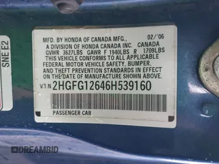2006 Honda Civic Cpe LX with VIN 2HGFG12646H539160, listed as a IAAI auction lot 41935063 with 223,824 mi miles. Bid and sale history available at carsss.com. Image 9.