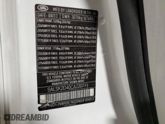 2012 Land Rover Range Rover Sport HSE Lux z VIN SALSK2D40CA720711, wystawiony jako Copart lot #51654625 z przebiegiem 123 042 mil mil oraz Szkoda całkowita • Salvage title. Historia ofert i sprzedaży dostępna na DreamBid. Obrazek 13.