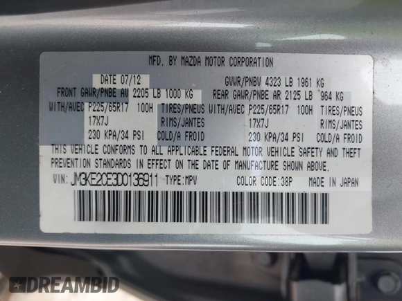 2013 Mazda CX-5 Touring with VIN JM3KE2CE3D0136911, listed as a IAAI auction lot 42095413 with 158,515 mi miles. Bid and sale history available at carsss.com. Image 9.