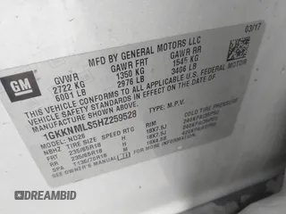 2017 GMC Acadia SLT with VIN 1GKKNMLS5HZ259528, listed as a IAAI auction lot 42333724 with 147,215 mi miles and . Bid and sale history available at DreamBid. Image 9.