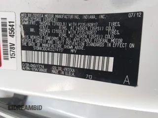 2012 Toyota Sienna LE AAS with VIN 5TDKK3DC4CS274117, listed as a IAAI auction lot 42008690 with 205,353 mi miles. Bid and sale history available at carsss.com. Image 9.