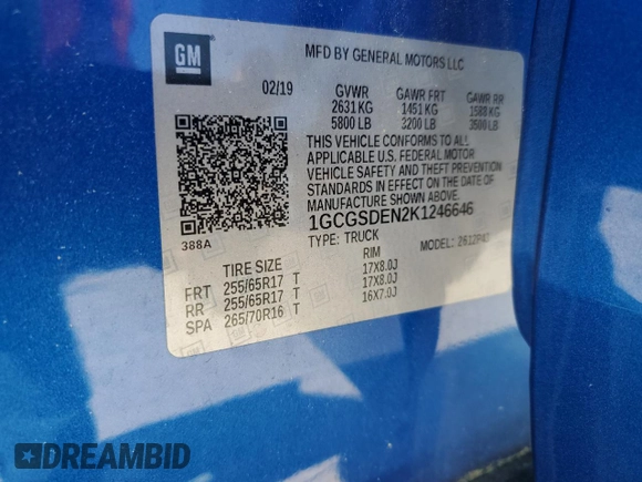 2019 Chevrolet Colorado 2WD Z71 z VIN 1GCGSDEN2K1246646, wystawiony jako Copart lot #52118385 z przebiegiem 75 306 mil mil oraz Szkoda całkowita • Salvage title. Historia ofert i sprzedaży dostępna na DreamBid. Obrazek 14.