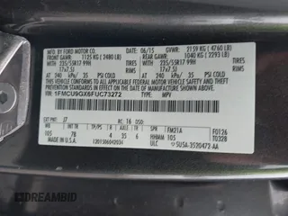 2015 Ford Escape SE with VIN 1FMCU9GX6FUC73272, listed as a IAAI auction lot 41966307 with 118,144 mi miles and . Bid and sale history available at DreamBid. Image 9.