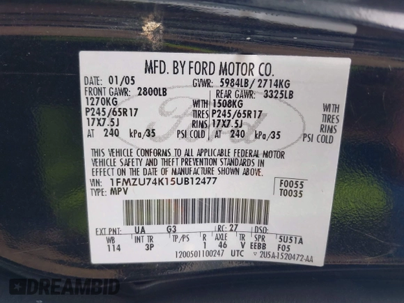 2005 Ford Explorer Eddie Bauer z VIN 1FMZU74K15UB12477, wystawiony jako IAAI lot #42779084 z przebiegiem 229 127 mil mil oraz . Historia ofert i sprzedaży dostępna na DreamBid. Obrazek 9.