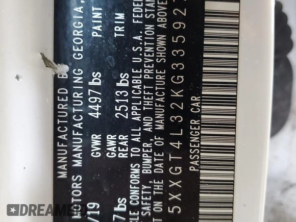 2019 Kia Optima LX with VIN 5XXGT4L32KG335927, listed as a Copart auction lot 51069385 with 159,465 mi miles and Salvage Title. Bid and sale history available at carsss.com. Image 12.