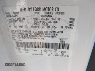 2011 Ford F-150 XL with VIN 1FTFX1CF8BKD36093, listed as a IAAI auction lot 41701650 with 239,470 mi miles. Bid and sale history available at carsss.com. Image 9.