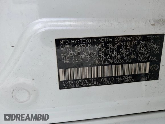 2014 Lexus GS 350 with VIN JTHBE1BL3E5036183, listed as a Copart auction lot 51479205 with 124,272 mi miles and Salvage Title. Bid and sale history available at DreamBid. Image 13.