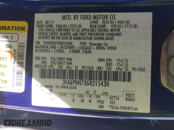 2016 Ford Fusion SE z VIN 3FA6P0H73GR215430, wystawiony jako IAAI lot #42541399 z przebiegiem 119 446 mil mil oraz . Historia ofert i sprzedaży dostępna na DreamBid. Obrazek 9.
