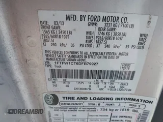 2013 Ford F-150 XL с VIN 1FTFW1CT6DFB79927, выставлен на аукционе IAAI как лот 42061723 с пробегом 235 681 миль миль и . История ставок и продаж доступна на DreamBid. Изображение 9.