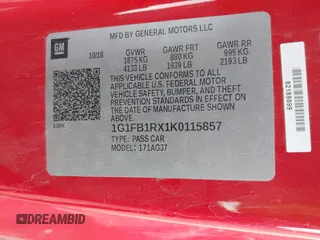 2019 Chevrolet Camaro 1LS with VIN 1G1FB1RX1K0115857, listed as a IAAI auction lot 40971546 with 113,738 mi miles and . Bid and sale history available at carsss.com. Image 9.