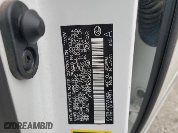 2010 Lexus HS 250h z VIN JTHBB1BA0A2021546, wystawiony jako Copart lot #57853025 z przebiegiem 150 157 mil mil oraz Szkoda całkowita • Salvage title. Historia ofert i sprzedaży dostępna na DreamBid. Obrazek 12.