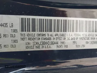 2017 Jeep Compass Sport with VIN 1C4NJCBBXHD186444, listed as a IAAI auction lot 41426740 with 74,185 mi miles and . Bid and sale history available at carsss.com. Image 9.