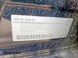 2007 Audi A4 2.0T с VIN WAUAF78EX7A093364, выставлен на аукционе Copart как лот 59733085 с пробегом 128 396 миль миль и Чистый • Clean title. История ставок и продаж доступна на DreamBid. Изображение 10.