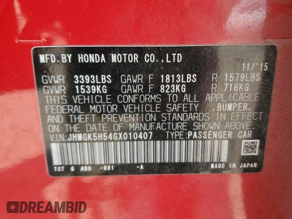 2016 Honda Fit LX with VIN JHMGK5H54GX010407, listed as a Copart auction lot 60127785 with 70,089 mi miles and Salvage title. Bid and sale history available at DreamBid. Image 12.