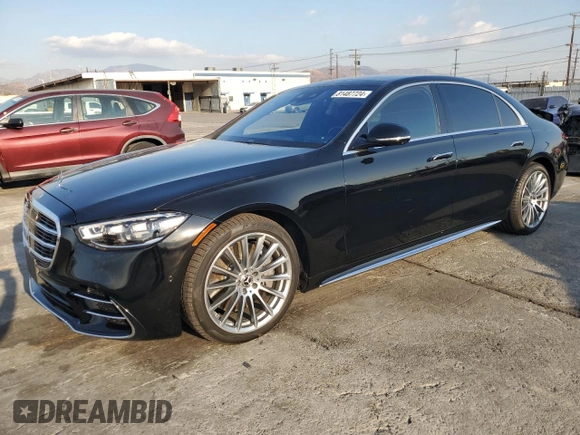 2023 Mercedes-Benz S-Class S 500 with VIN W1K6G6DBXPA225492, listed as a Copart auction lot 81487724 with 20,430 mi miles and Salvage Title. Bid and sale history available at carsss.com. Image 1.