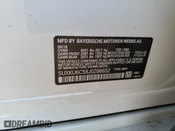 2018 BMW X6 xDrive50i with VIN 5UXKU6C56J0Z66652, listed as a Copart auction lot 74816694 with 56,229 mi miles and Salvage Title. Bid and sale history available at carsss.com. Image 13.