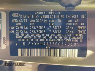 2015 Kia Sorento EX with VIN 5XYKU4A77FG578101, listed as a IAAI auction lot 41603372 with 120,804 mi miles. Bid and sale history available at carsss.com. Image 9.