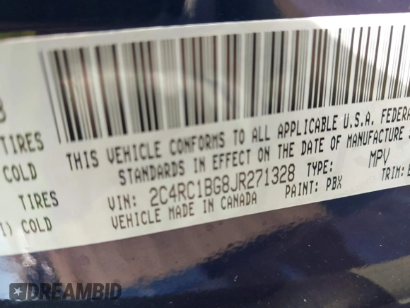 2018 Chrysler Pacifica Touring L with VIN 2C4RC1BG8JR271328, listed as a IAAI auction lot 41961546 with 84,740 mi miles and . Bid and sale history available at DreamBid. Image 9.