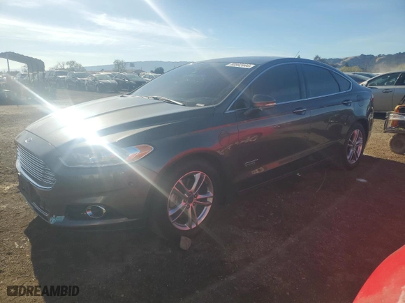 2015 Ford Fusion Energi Titanium with VIN 3FA6P0SUXFR214059, listed as a Copart auction lot 80802444 with 109,999 mi miles and Salvage Title. Bid and sale history available at carsss.com. Image 1.
