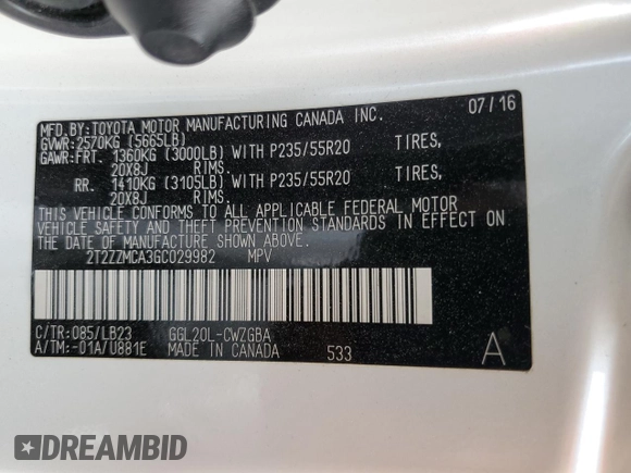2016 Lexus RX 350 with VIN 2T2ZZMCA3GC029982, listed as a Copart auction lot 56577815 with 123,110 mi miles and Salvage title. Bid and sale history available at DreamBid. Image 13.