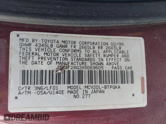 1999 Lexus ES 300 с VIN JT8BF28G3X5069605, выставлен на аукционе IAAI как лот 41381580 с пробегом 348 405 миль миль и . История ставок и продаж доступна на DreamBid. Изображение 9.
