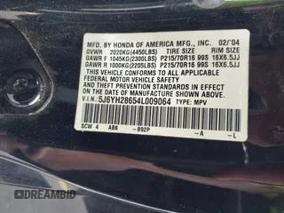 2004 Honda Element EX with VIN 5J6YH28654L009064, listed as a IAAI auction lot 41649560 with 218,427 mi miles and . Bid and sale history available at DreamBid. Image 9.