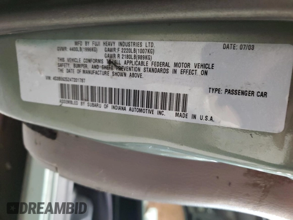2004 Subaru Legacy Sedan (Natl) L with VIN 4S3BE625247201787, listed as a Copart auction lot 82120634 with 113,935 mi miles and Salvage Title. Bid and sale history available at carsss.com. Image 13.