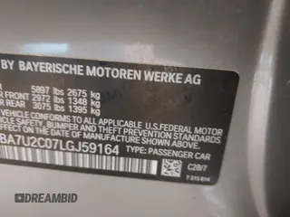 2020 BMW 7 Series 750i xDrive with VIN WBA7U2C07LGJ59164, listed as a IAAI auction lot 42001056 with Not provided miles and . Bid and sale history available at DreamBid. Image 9.