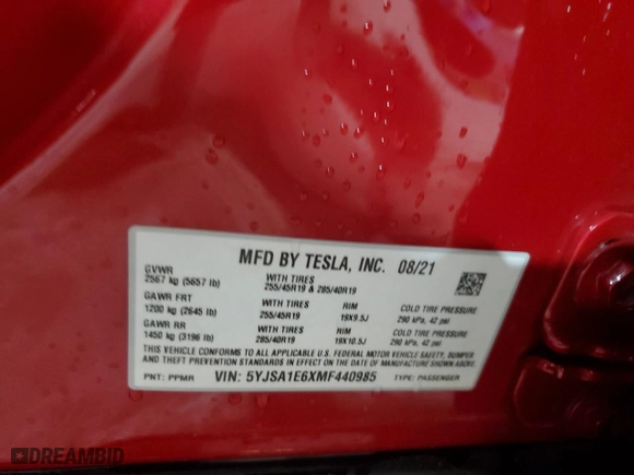 2021 Tesla Model S Plaid with VIN 5YJSA1E6XMF440985, listed as a Copart auction lot 52744305 with 35,123 mi miles and Salvage Title. Bid and sale history available at carsss.com. Image 12.