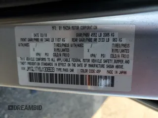 2018 Mazda 6 Grand Touring with VIN JM1GL1TY6J1306533, listed as a Copart auction lot 54505105 with 66,239 mi miles and Non Repairable. Bid and sale history available at DreamBid. Image 12.