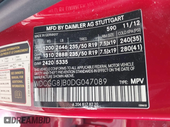 2013 Mercedes-Benz GLK 350 with VIN WDCGG8JB0DG047089, listed as a IAAI auction lot 41991336 with Not Provided miles and . Bid and sale history available at DreamBid. Image 9.