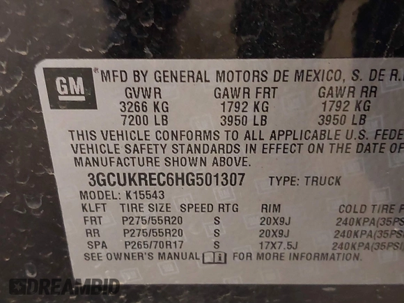 2017 Chevrolet Silverado 1500 LT with VIN 3GCUKREC6HG501307, listed as a IAAI auction lot 41611899 with 133,863 mi miles and . Bid and sale history available at DreamBid. Image 9.