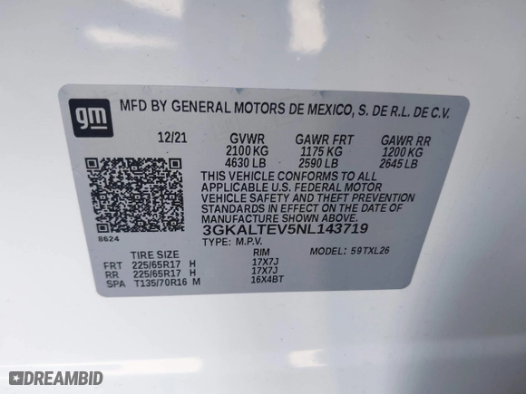2022 GMC Terrain SLE with VIN 3GKALTEV5NL143719, listed as a IAAI auction lot 41757838 with 45,231 mi miles. Bid and sale history available at carsss.com. Image 9.