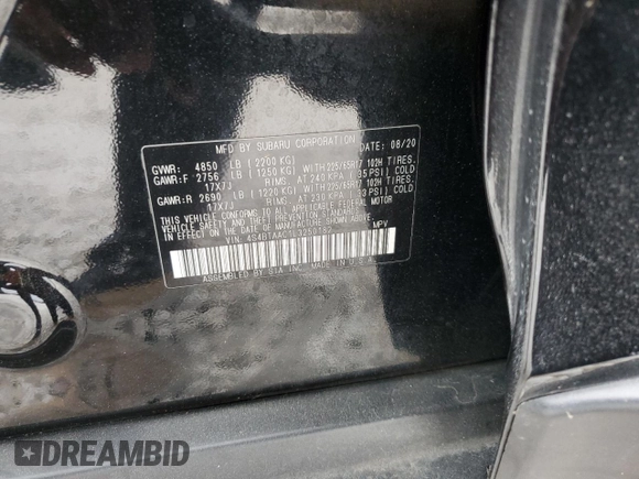 2020 Subaru Outback with VIN 4S4BTAAC1L3250182, listed as a Copart auction lot 53372525 with 47,019 mi miles and Salvage Title. Bid and sale history available at DreamBid. Image 12.