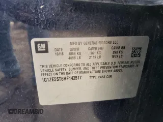 2017 Chevrolet Malibu LT with VIN 1G1ZE5ST6HF143517, listed as a Copart auction lot 51102915 with 98,008 mi miles and Salvage Title. Bid and sale history available at DreamBid. Image 12.