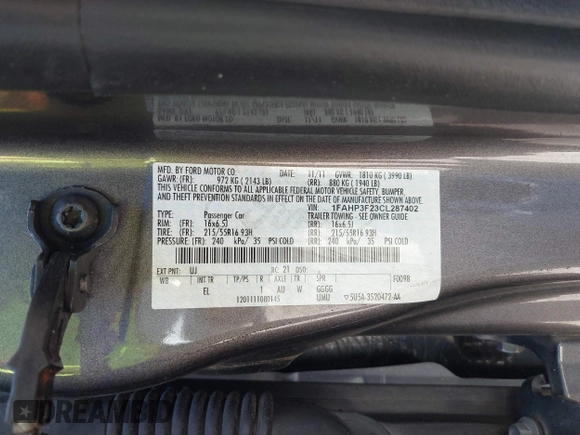 2012 Ford Focus SE with VIN 1FAHP3F23CL287402, listed as a IAAI auction lot 41814364 with 181,686 mi miles. Bid and sale history available at carsss.com. Image 9.