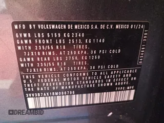 2024 Volkswagen Tiguan SE с VIN 3VV3B7AX1RM086796, выставлен на аукционе IAAI как лот 42796137 с пробегом 26 696 миль миль и . История ставок и продаж доступна на DreamBid. Изображение 42.