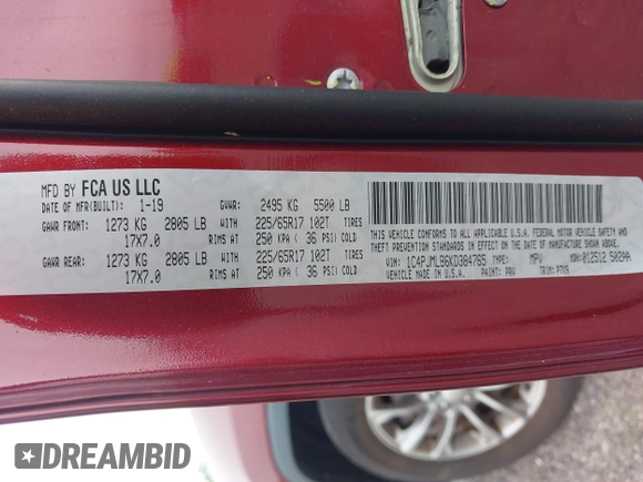 2019 Jeep Cherokee Latitude Plus с VIN 1C4PJMLB6KD384765, выставлен на аукционе IAAI как лот 42350600 с пробегом 32 483 миль миль и . История ставок и продаж доступна на DreamBid. Изображение 9.