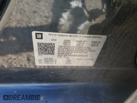2019 Chevrolet Silverado 1500 LT with VIN 2GCVKPEC1K1151142, listed as a Copart auction lot 89091845 with 99,285 mi miles and Salvage Title. Bid and sale history available at DreamBid. Image 12.