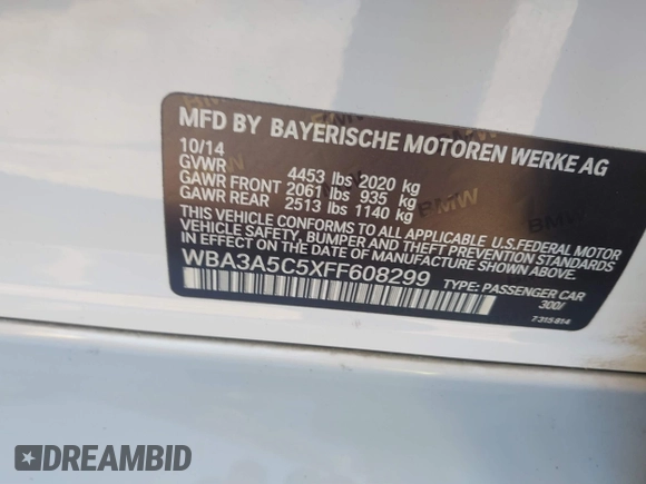 2015 BMW 3 Series 328i с VIN WBA3A5C5XFF608299, выставлен на аукционе IAAI как лот 40904806 с пробегом 126 043 миль миль и . История ставок и продаж доступна на DreamBid. Изображение 9.