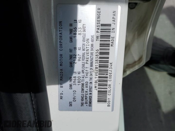 2011 Mazda 3 i Touring with VIN JM1BL1VG2B1383836, listed as a Copart auction lot 54787025 with 168,073 mi miles and Salvage Title. Bid and sale history available at carsss.com. Image 12.