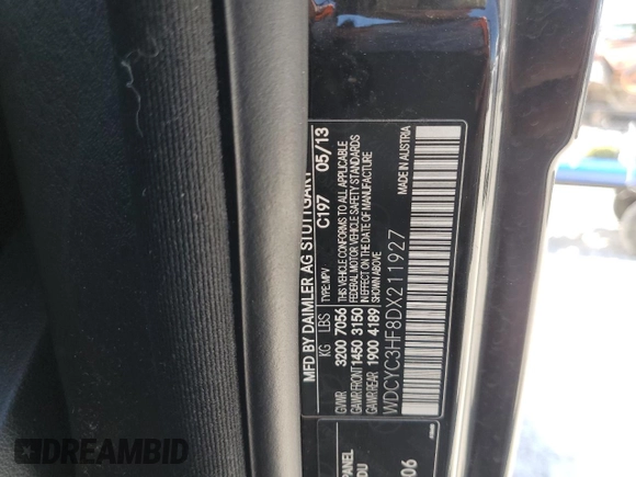2013 Mercedes-Benz G 550 with VIN WDCYC3HF8DX211927, listed as a Copart auction lot 68049504 with 68,248 mi miles and Salvage title. Bid and sale history available at DreamBid. Image 13.