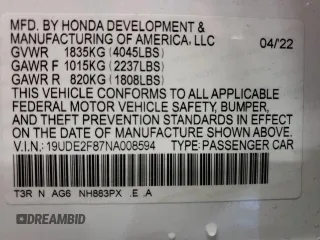 2022 Acura ILX w/Premium/A-Spec Package with VIN 19UDE2F87NA008594, listed as a Copart auction lot 70517902 with 10,996 mi miles. Bid and sale history available at carsss.com. Image 15.