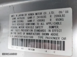 2009 Acura TSX with VIN JH4CU26619C021586, listed as a IAAI auction lot 41942680 with 171,841 mi miles. Bid and sale history available at carsss.com. Image 9.