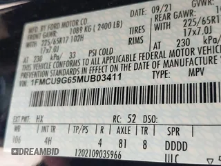 2021 Ford Escape SE with VIN 1FMCU9G65MUB03411, listed as a IAAI auction lot 42423432 with 121,755 mi miles and . Bid and sale history available at DreamBid. Image 9.