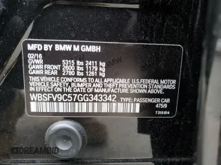 2016 BMW M5 with VIN WBSFV9C57GG343342, listed as a Copart auction lot 65659632 with 44,259 mi miles. Bid and sale history available at carsss.com. Image 10.