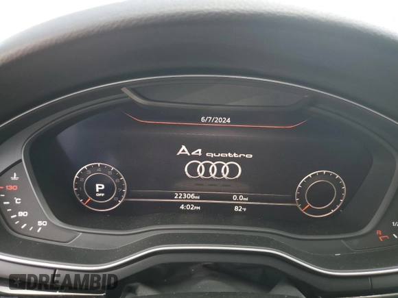 2019 Audi A4 Prestige with VIN WAUFNAF43KA002217, listed as a Copart auction lot 57820274 with 22,306 mi miles and Salvage Title. Bid and sale history available at carsss.com. Image 9.