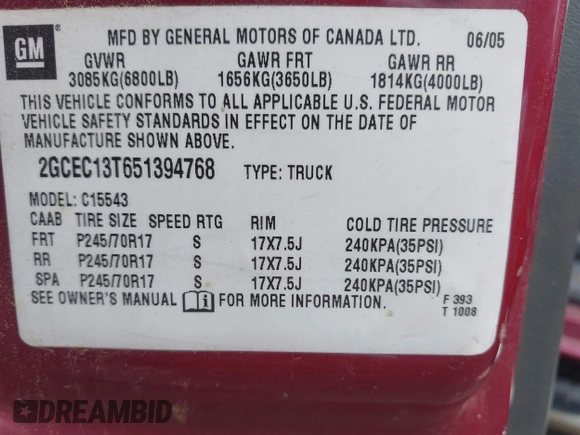 2005 Chevrolet Silverado 1500 LS z VIN 2GCEC13T651394768, wystawiony jako IAAI lot #41941443 z przebiegiem 371 563 mil mil oraz . Historia ofert i sprzedaży dostępna na DreamBid. Obrazek 9.