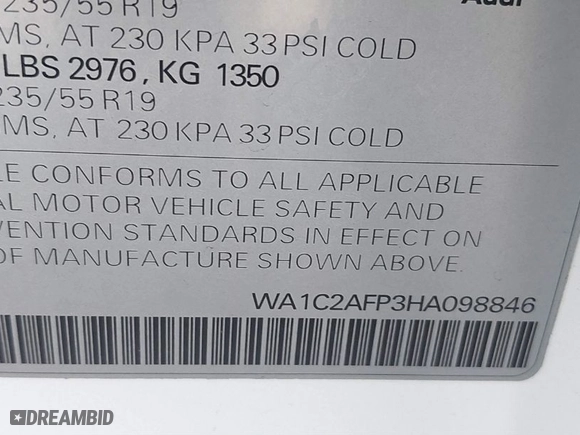 2017 Audi Q5 Premium with VIN WA1C2AFP3HA098846, listed as a IAAI auction lot 41232766 with 103,647 mi miles. Bid and sale history available at carsss.com. Image 9.